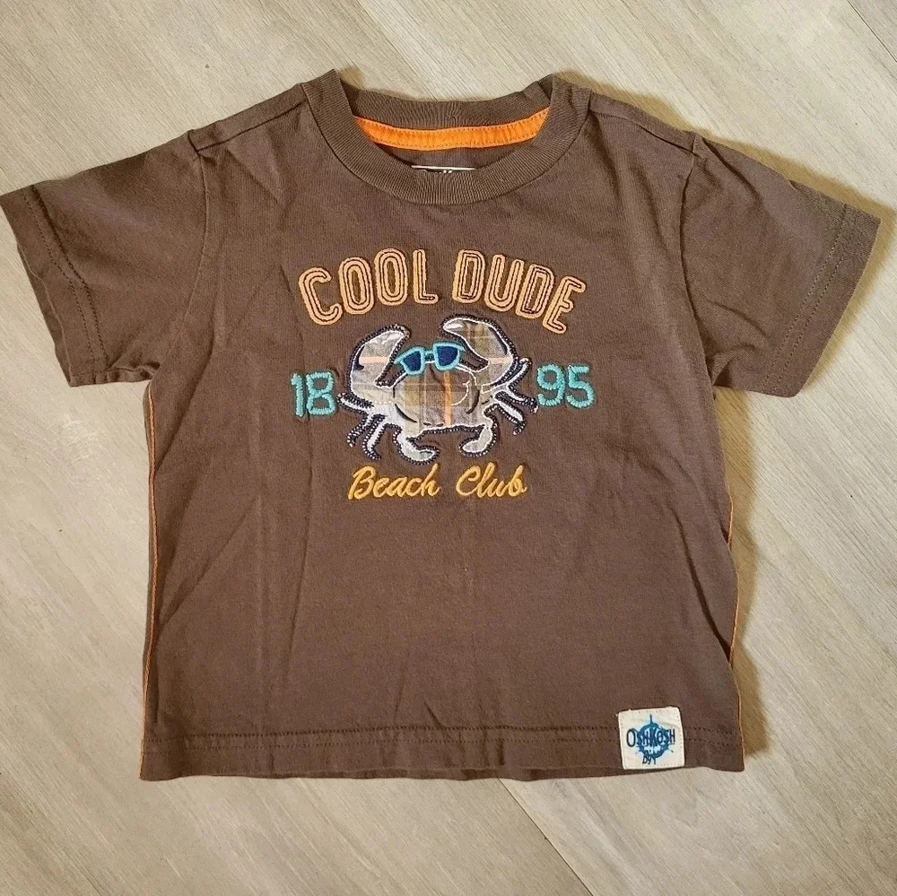 OshKosh Boys Brown Cool Dude Crab Short Sleeve Tee Size 12M